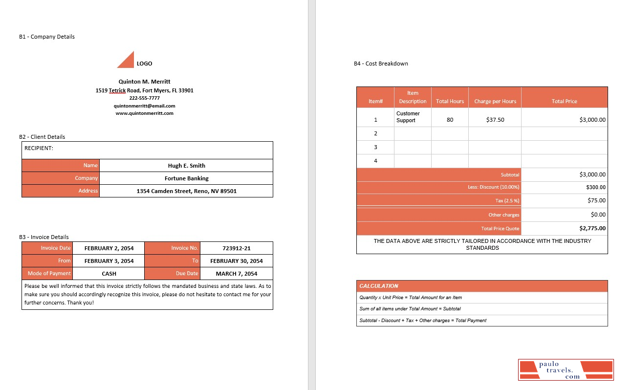 Free Simple Freelance Invoice PSD template